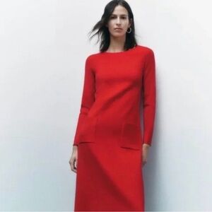 Zara Vibrant Red Long Sleeve Dress